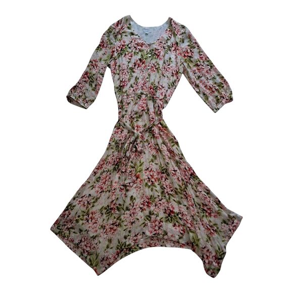 J Jill Dress Womens Large Cream Midi Pebble Hydrangea Floral Pockets Cottagecore - Picture 1 of 13